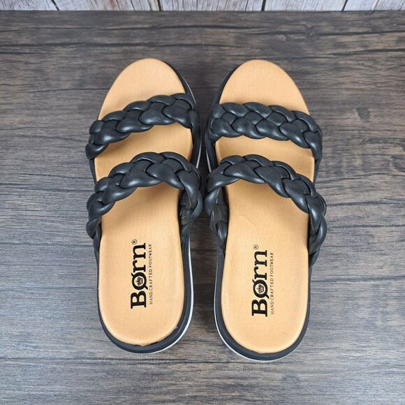 Born Freesia Leather Braid Elevated Women's Sz 7 M Sandals Black (VGC) - Picture 6 of 8